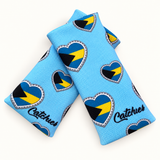 Bahamas Love Catchies wristbands in crossed arrangement on ivory background