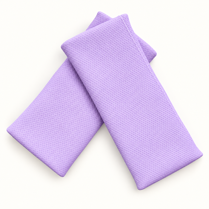 Lavender Layout wristbands in crossed arrangement on ivory background