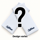 Mystery grab bag Catchies wristbands in crossed arrangement on ivory background