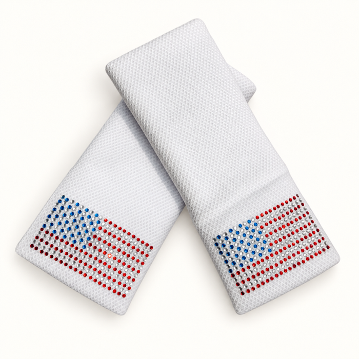 USA Strong Catchies wristbands in crossed arrangement on ivory background
