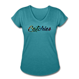 Women's Tri-Blend V-Neck Alley Oop Tee - heather turquoise